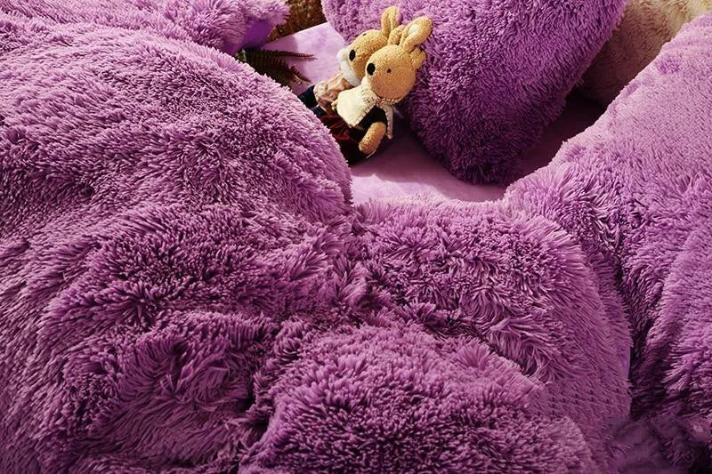 Full Size Solid Purple Super Soft Plush Luxury 4-Piece Fluffy Bedding Sets/Duvet Cover