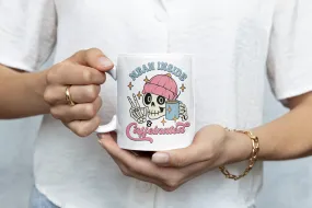 Funny Skull Coffee Mug, Mean Inside & Caffeinated Skull With Beanie, Quirky Office Mug, Unique Goth Skull Cup, Gift for Coffee Lovers