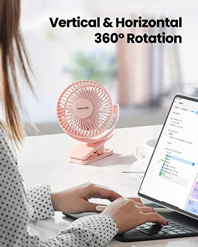 Gaiatop Portable Clip on Fan Battery Operated, Small Powerful USB Desk Fan, 3 Speed Quiet Rechargeable Mini Table Fan, 360° Rotate Personal Cooling Fan for Home Office Stroller Camping Pink