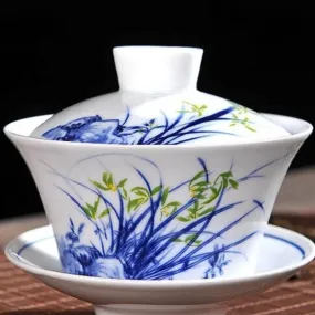 Gaiwan The Brewing Cup With Saucer in Blue Print - The Oriental Teacup Saucer And Lid