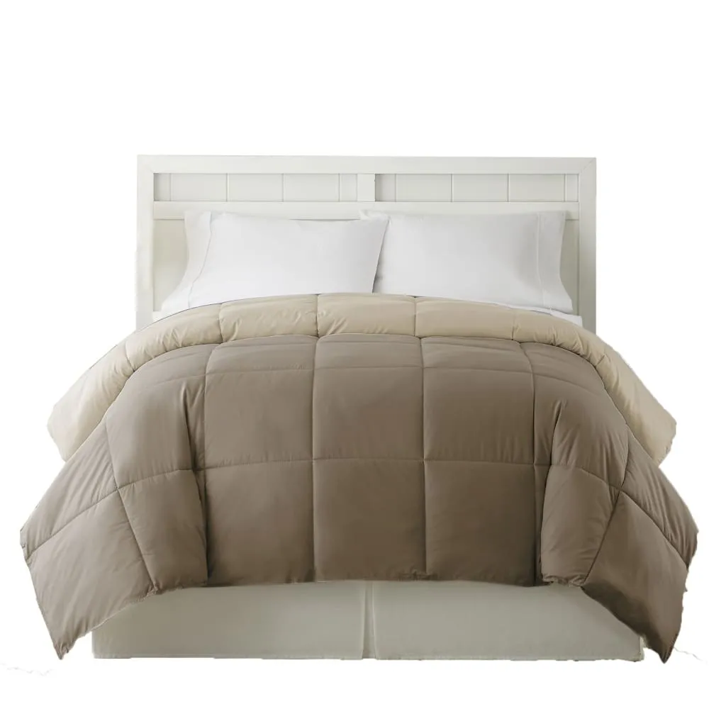 Genoa Queen Size Box Quilted Reversible Comforter By Casagear Home, Brown and Gold