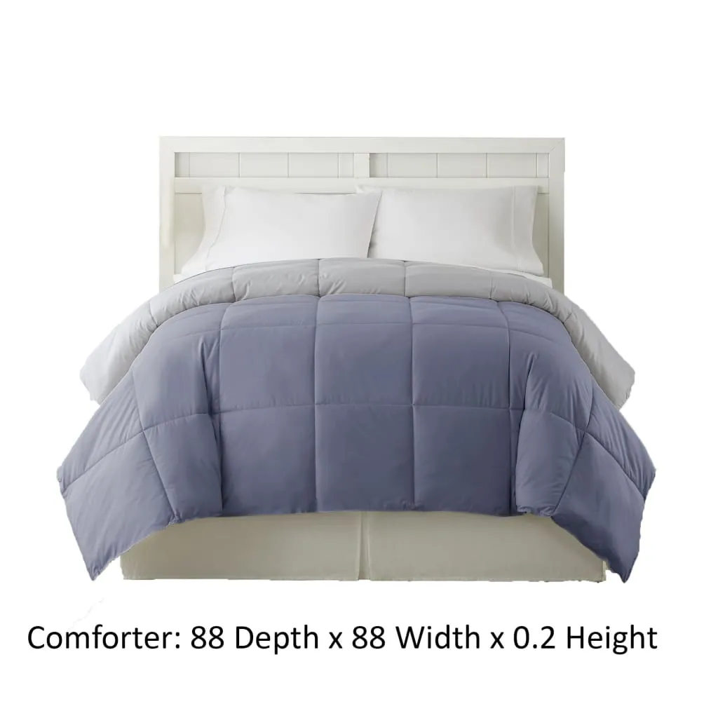 Genoa Queen Size Box Quilted Reversible Comforter By Casagear Home, Silver and Blue