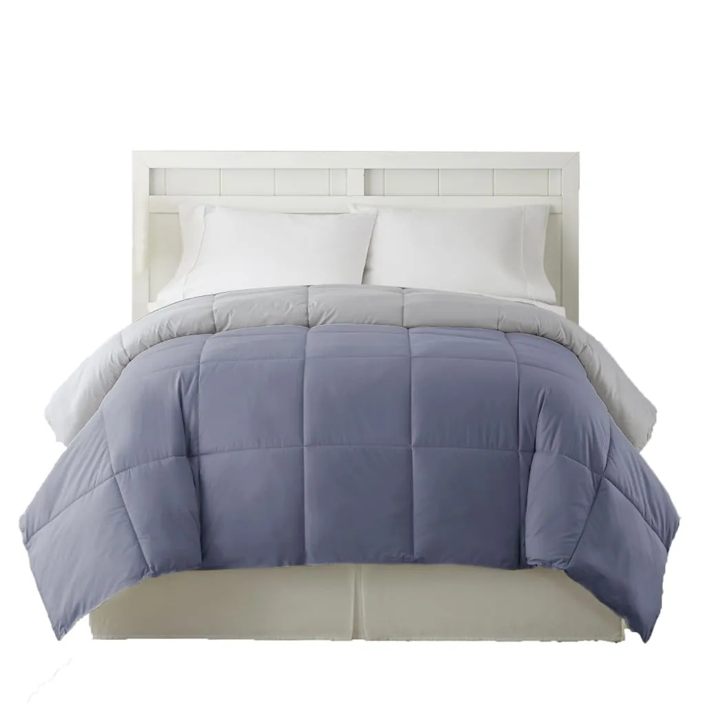 Genoa Queen Size Box Quilted Reversible Comforter By Casagear Home, Silver and Blue