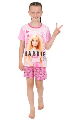 Girls Barbie Girl Short Leopard Print Pink Pyjamas 3 To 10 Years