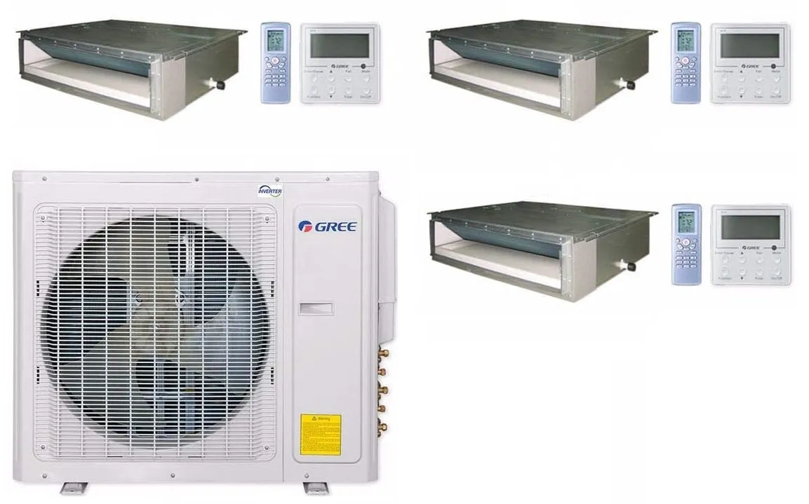 GREE Multi  Ultra Series 36,000 BTU 3-Zone Concealed Duct 12K 12K 18K Ductless Mini-Split System