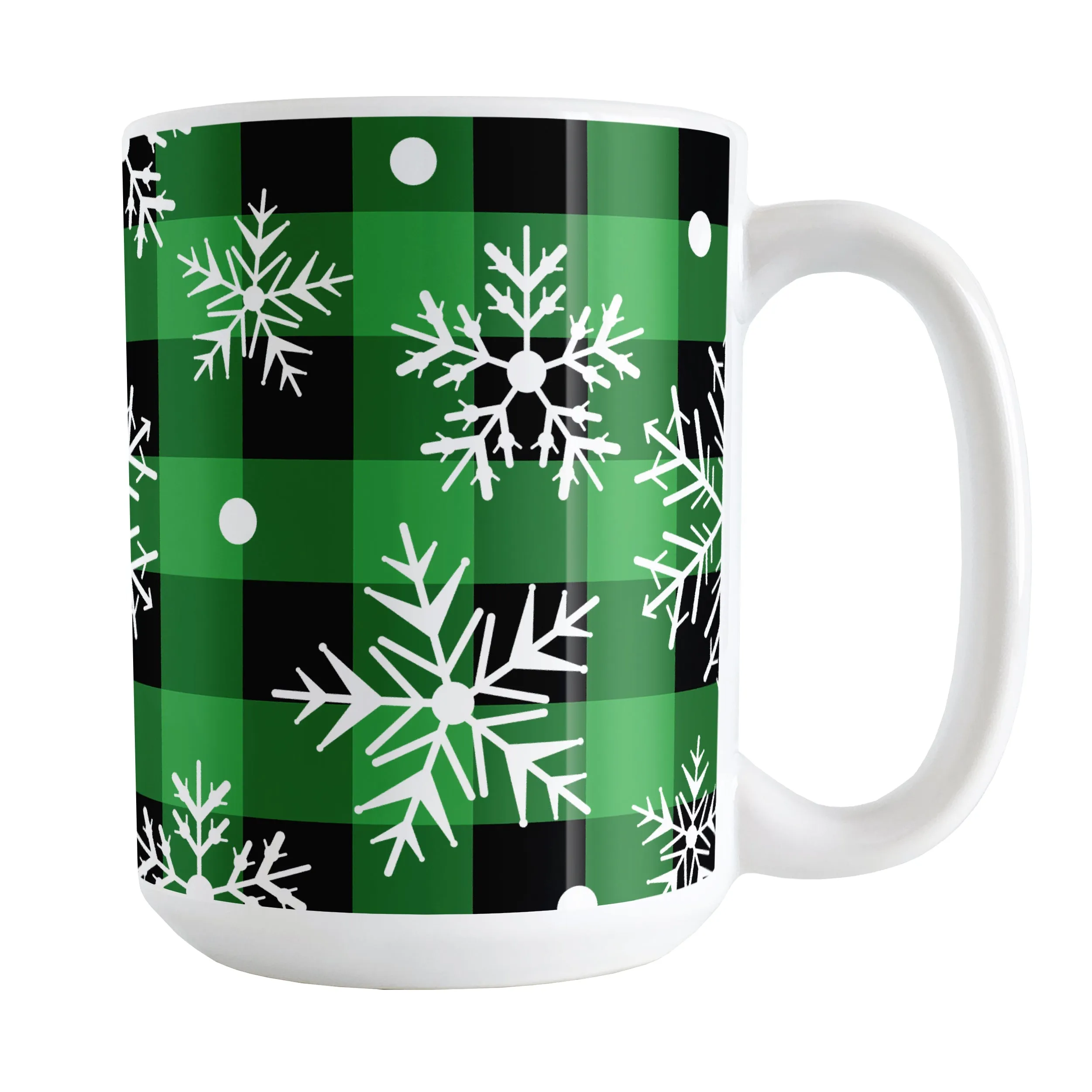 Green and Black Buffalo Plaid Snowflake Mug