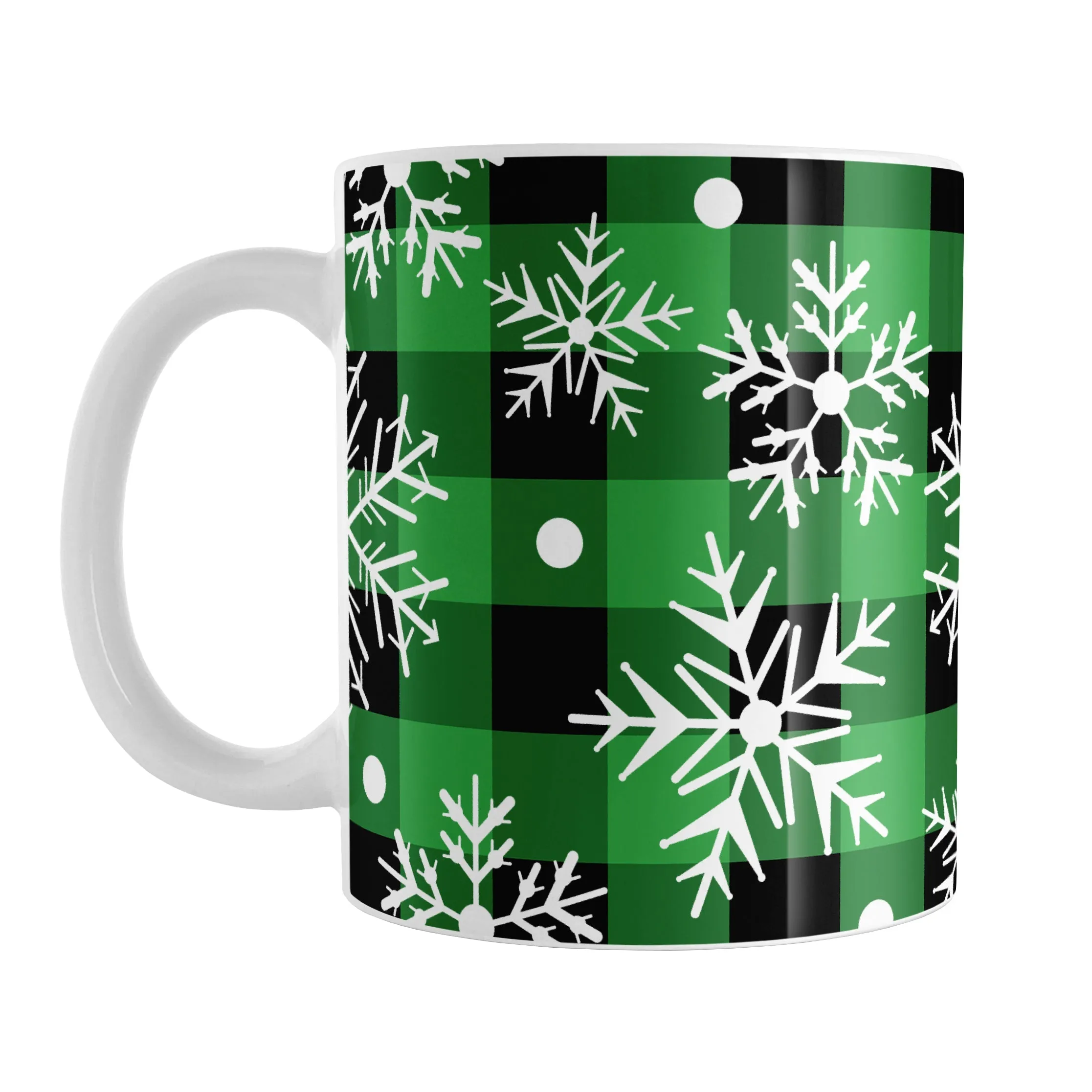 Green and Black Buffalo Plaid Snowflake Mug