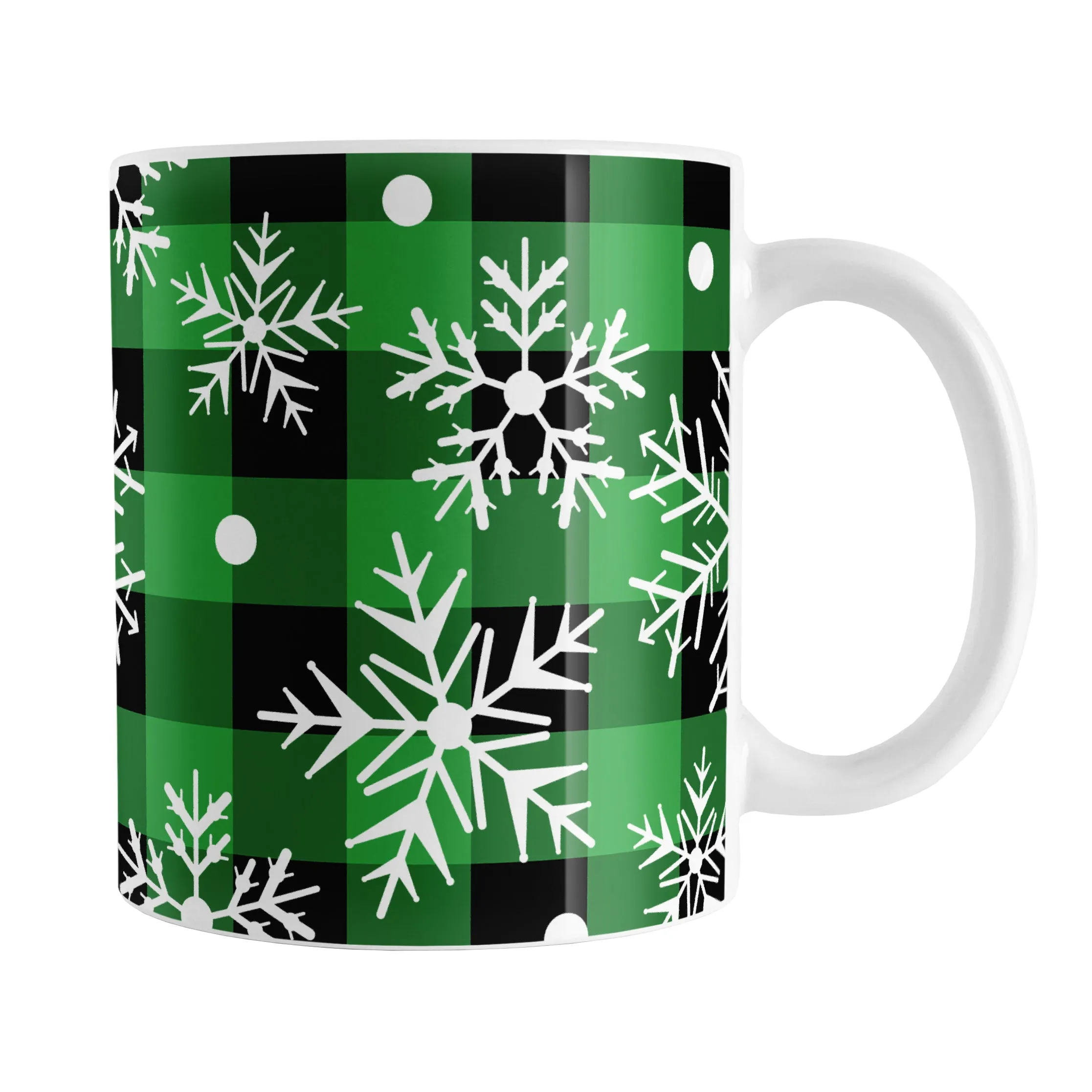 Green and Black Buffalo Plaid Snowflake Mug