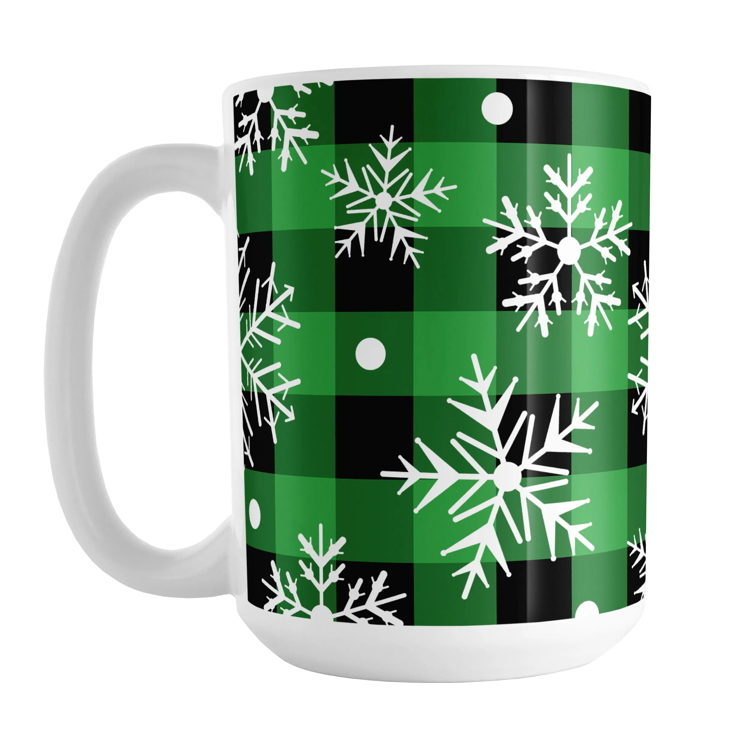 Green and Black Buffalo Plaid Snowflake Mug