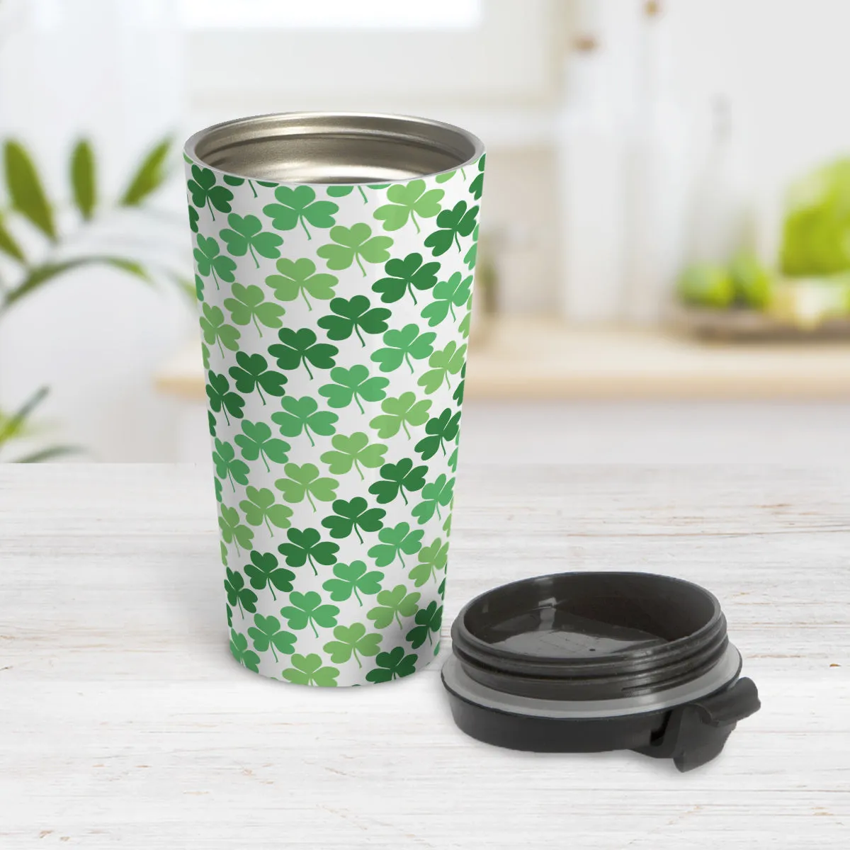 Green Clovers Travel Mug