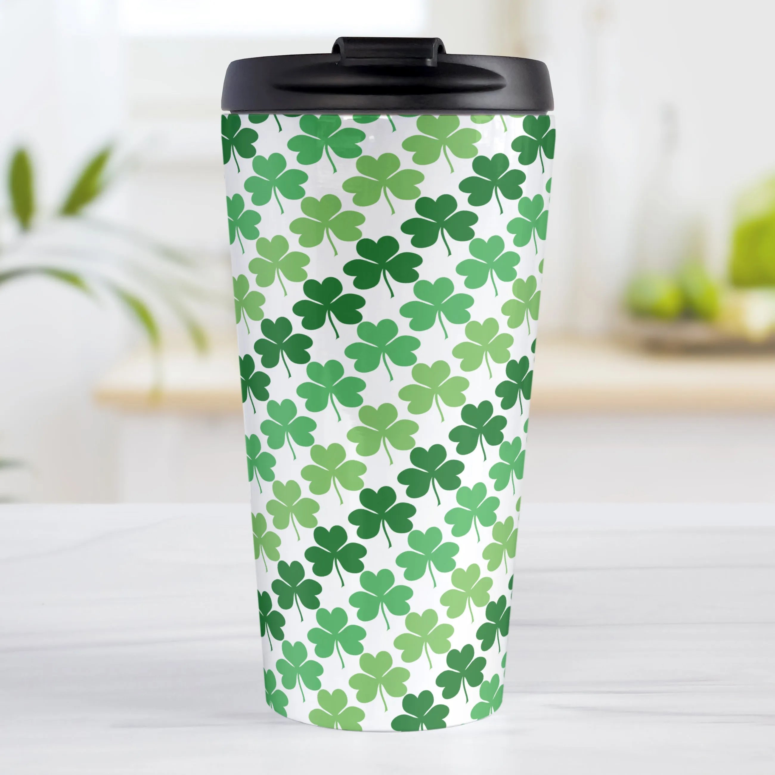 Green Clovers Travel Mug