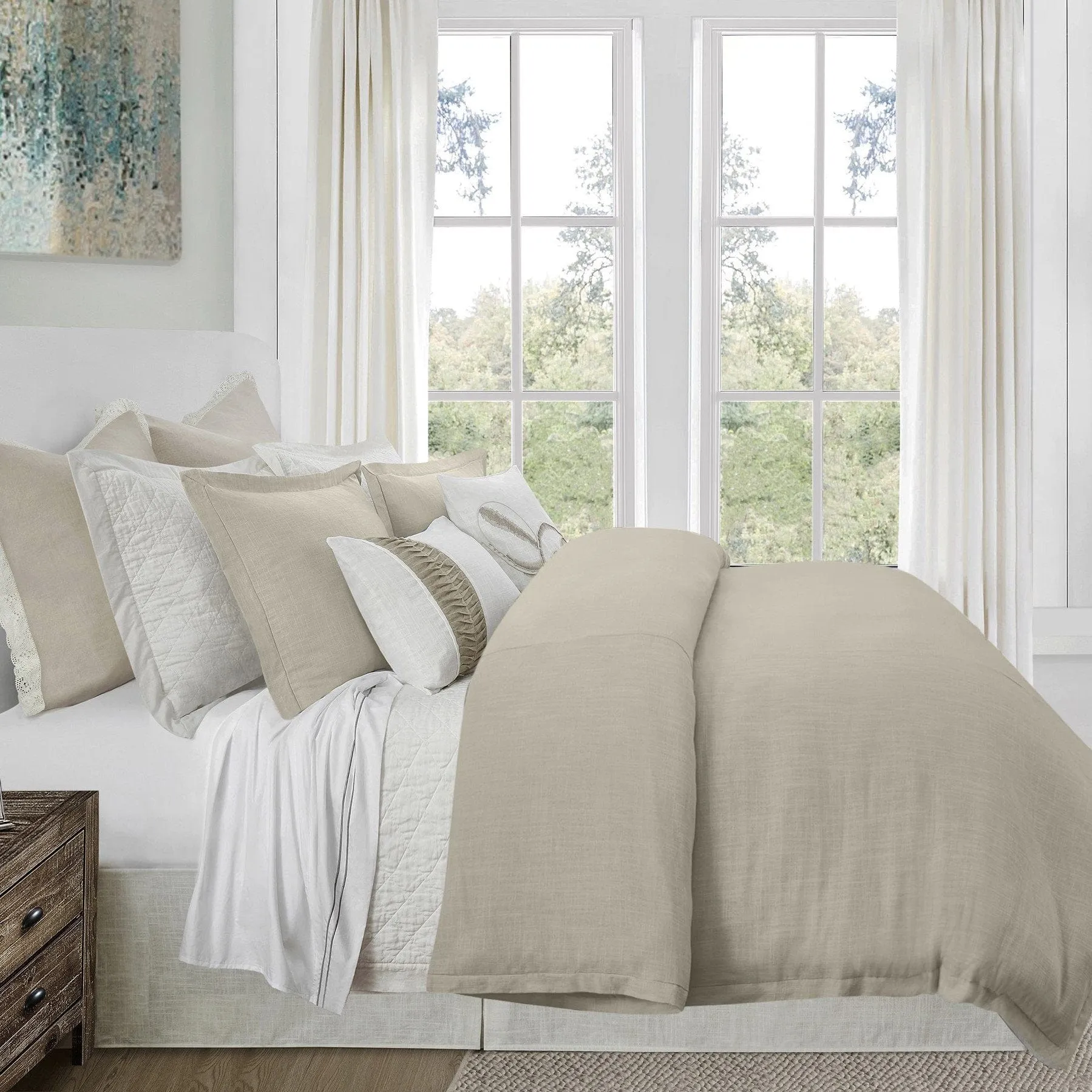 Hera Washed Linen Flange Bedding Set