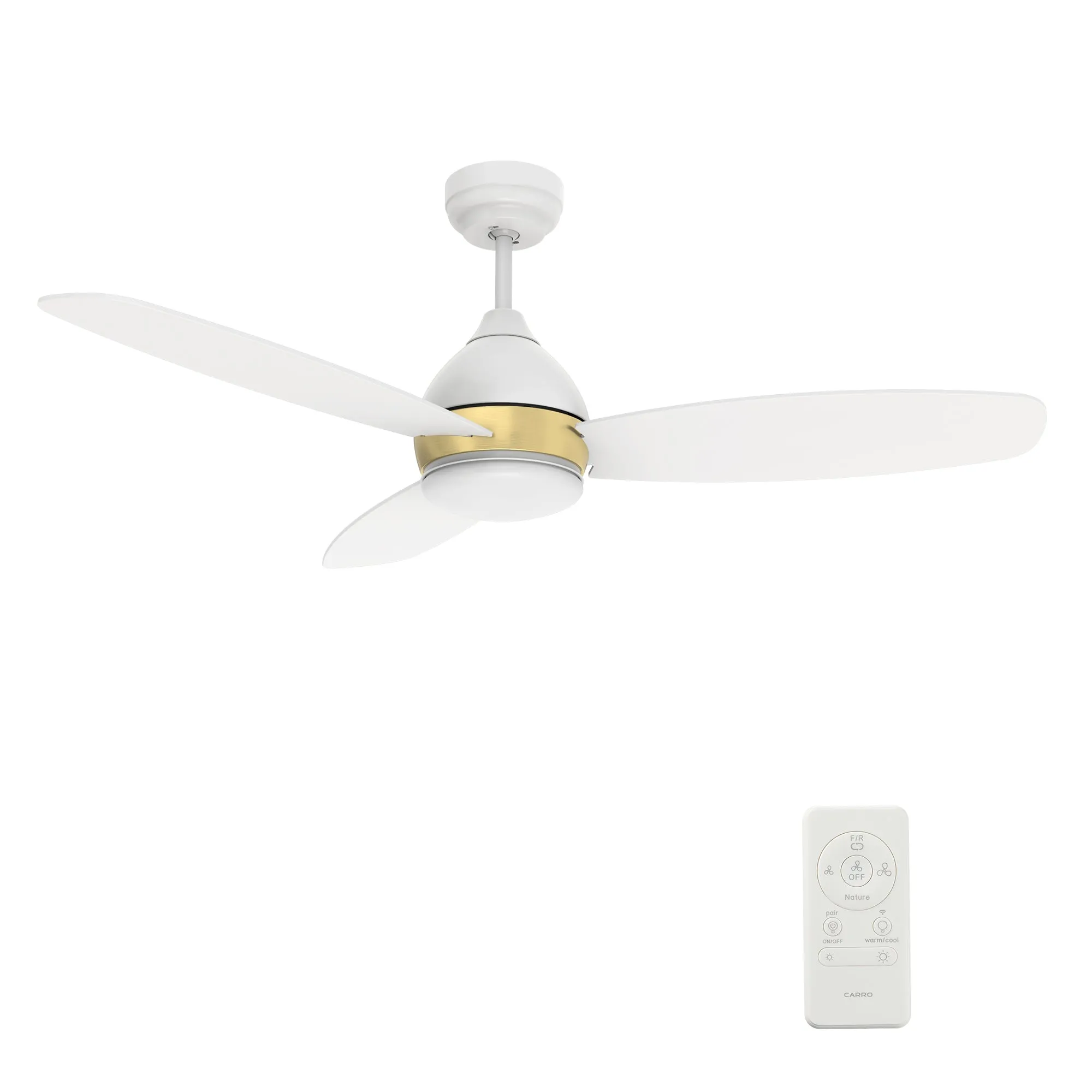 HOBART 48 inch 3-Blade Smart Ceiling Fan with LED Light Kit & Remote- White/White (Gold Detail)