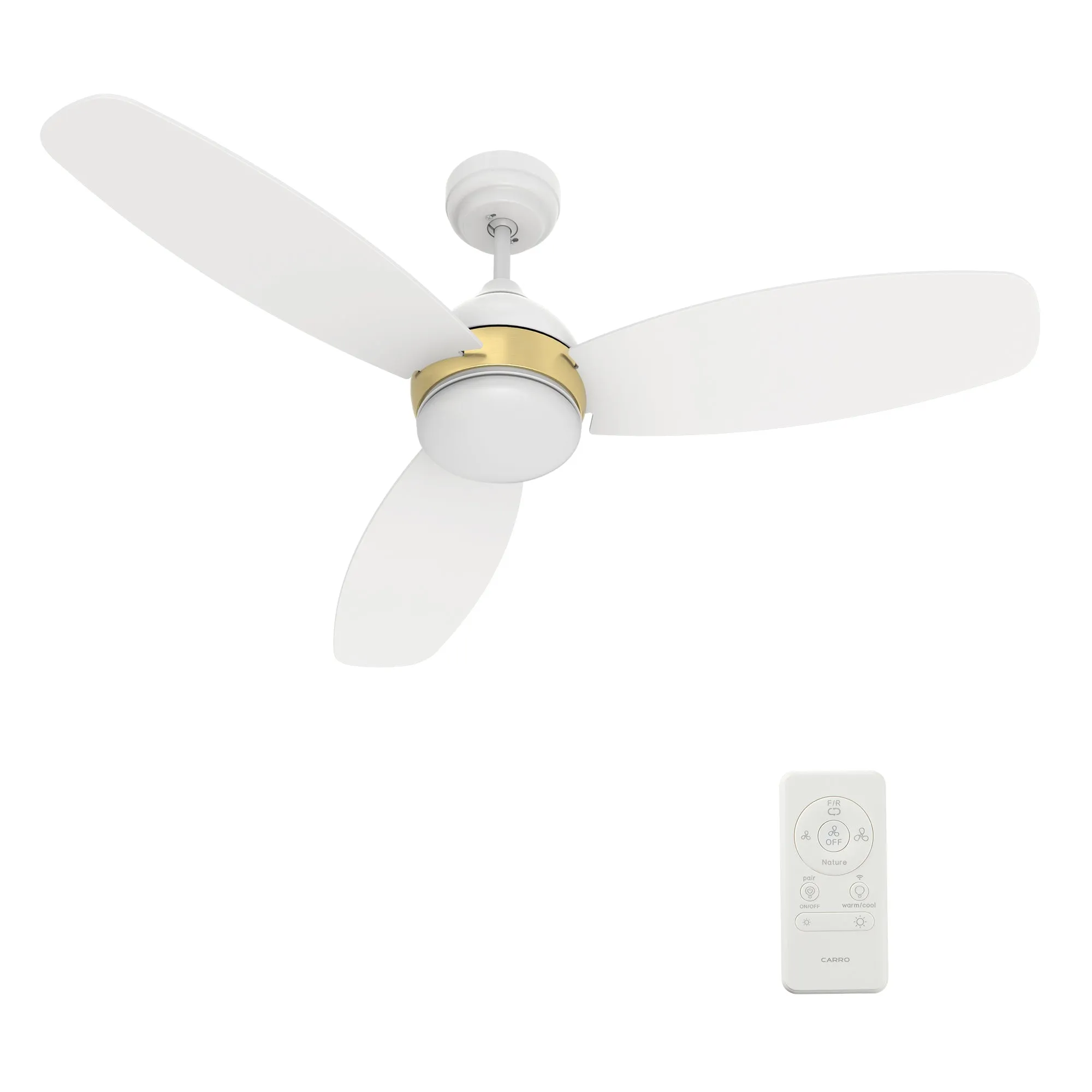 HOBART 48 inch 3-Blade Smart Ceiling Fan with LED Light Kit & Remote- White/White (Gold Detail)