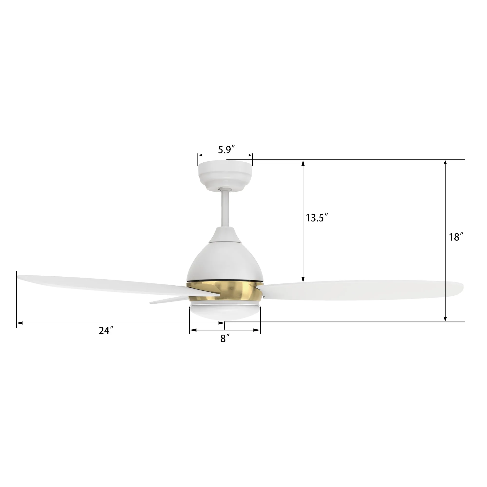 HOBART 48 inch 3-Blade Smart Ceiling Fan with LED Light Kit & Remote- White/White (Gold Detail)