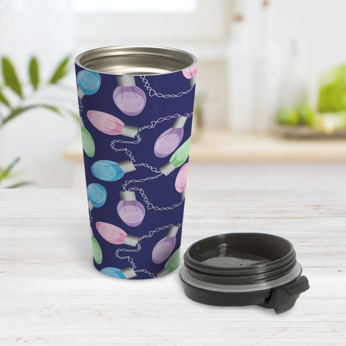 Holiday Lights Pattern Christmas Travel Mug