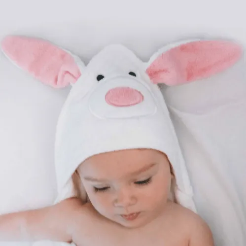 Hooded Bamboo Baby Bath Towel & Mitt  – Blanca The White Bunny