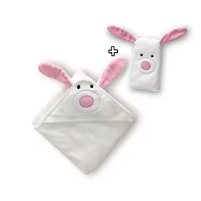 Hooded Bamboo Baby Bath Towel & Mitt  – Blanca The White Bunny