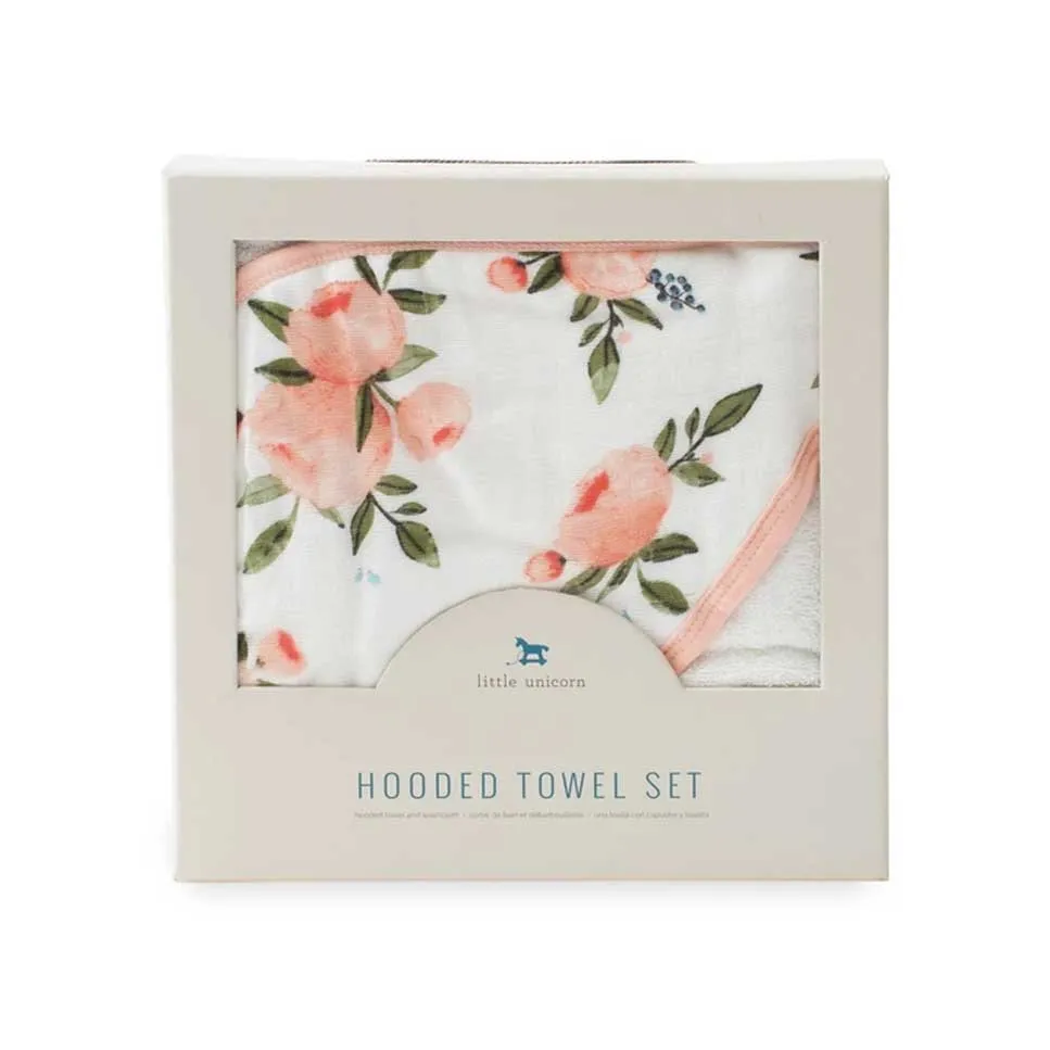 Hooded Towel & Wash Cloth Set – Watercolour Roses