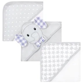 Hudson Baby Cotton Rich Hooded Towels, Gingham Elephant