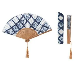 Indigo Folding Hand Fan 【Japanese Motif】