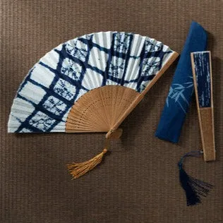 Indigo Folding Hand Fan 【Japanese Motif】