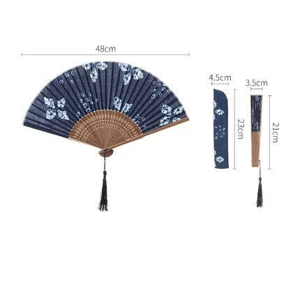 Indigo Folding Hand Fan 【Lucky Clover】