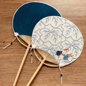 Indigo Paddle Hand Fan 【Calabash Leaves】