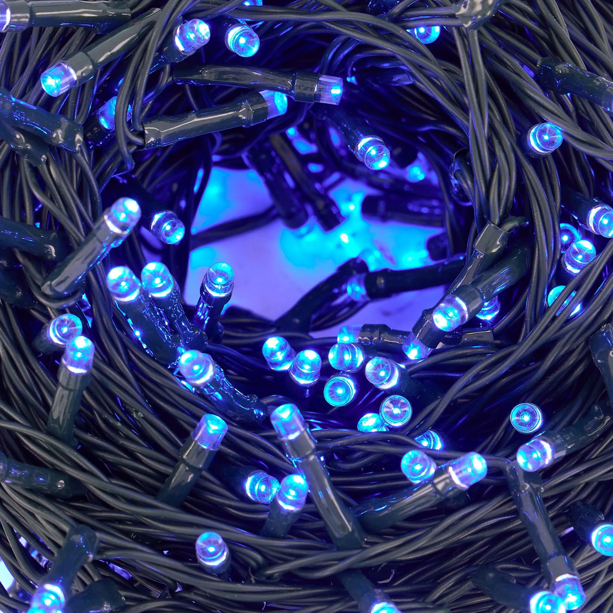 Indoor/Outdoor Static LED Waterproof Fairy Lights with Green Cable (300 Lights - 25M Cable) - Blue