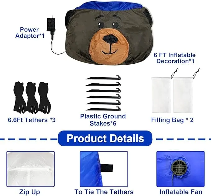 Inflatable Bear Decoration Holding a Dreidel and Menorah LED 6 Foot