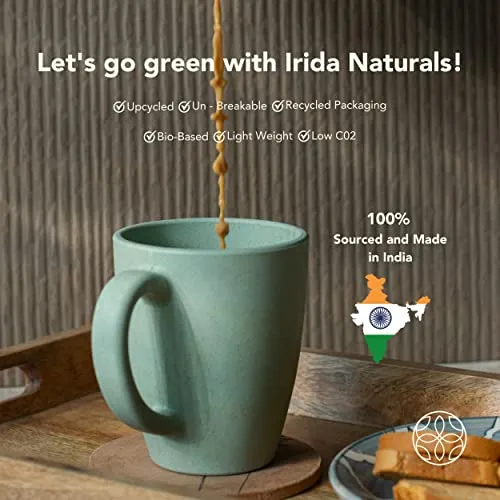 Irida Naturals Rice Husk Unbreakable Coffee Mug Single Piece 300 ML, Reusable, Dishwasher, Freezer & Microwave Safe Mugs, Eco-Friendly Mighty Milk and Tea Mugs for Kids and Adults (Mint Green)