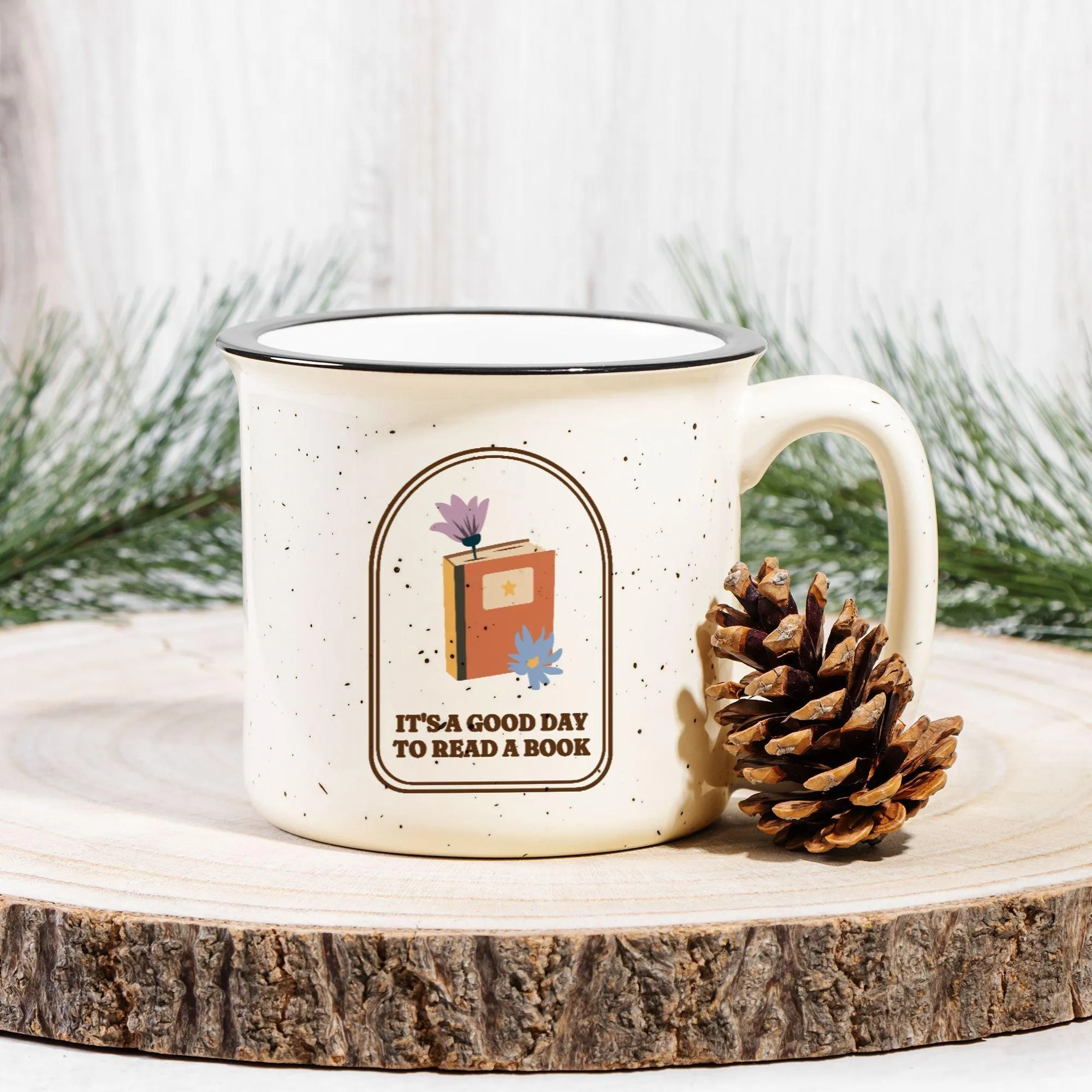 It's A Good Day To Read A Book Speckled Ceramic Camp Mug