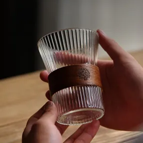 Japanese Style Glass Coffee Cups with Walnut Sleeve