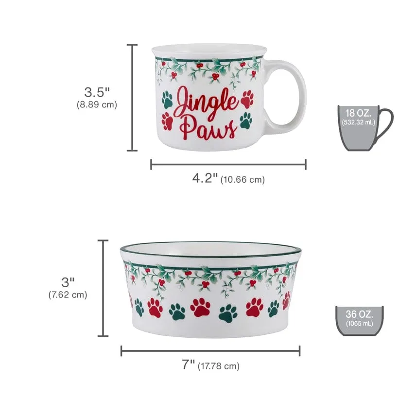 Jingle Paws Holiday Winterberry Dog Bowl and Matching Mug Set by Fitz & Floyd