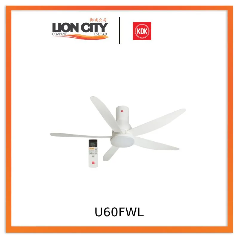 KDK U60FWL White/Black 150cm DC Ceiling Fan With Led light * Long Rod *