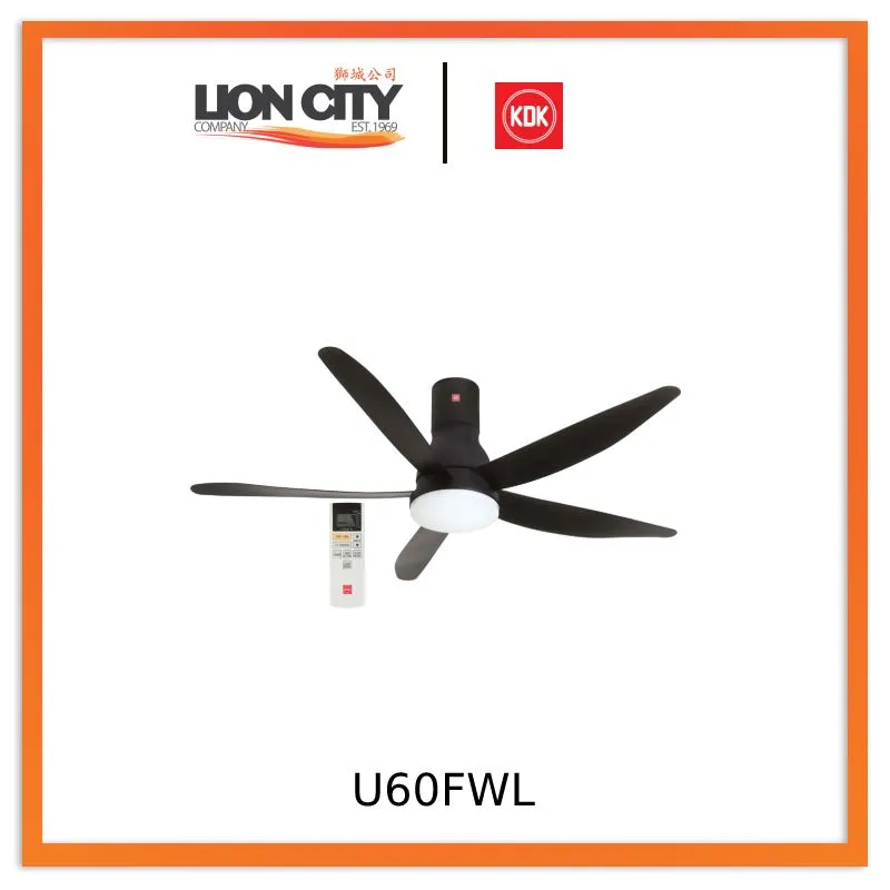 KDK U60FWL White/Black 150cm DC Ceiling Fan With Led light * Long Rod *