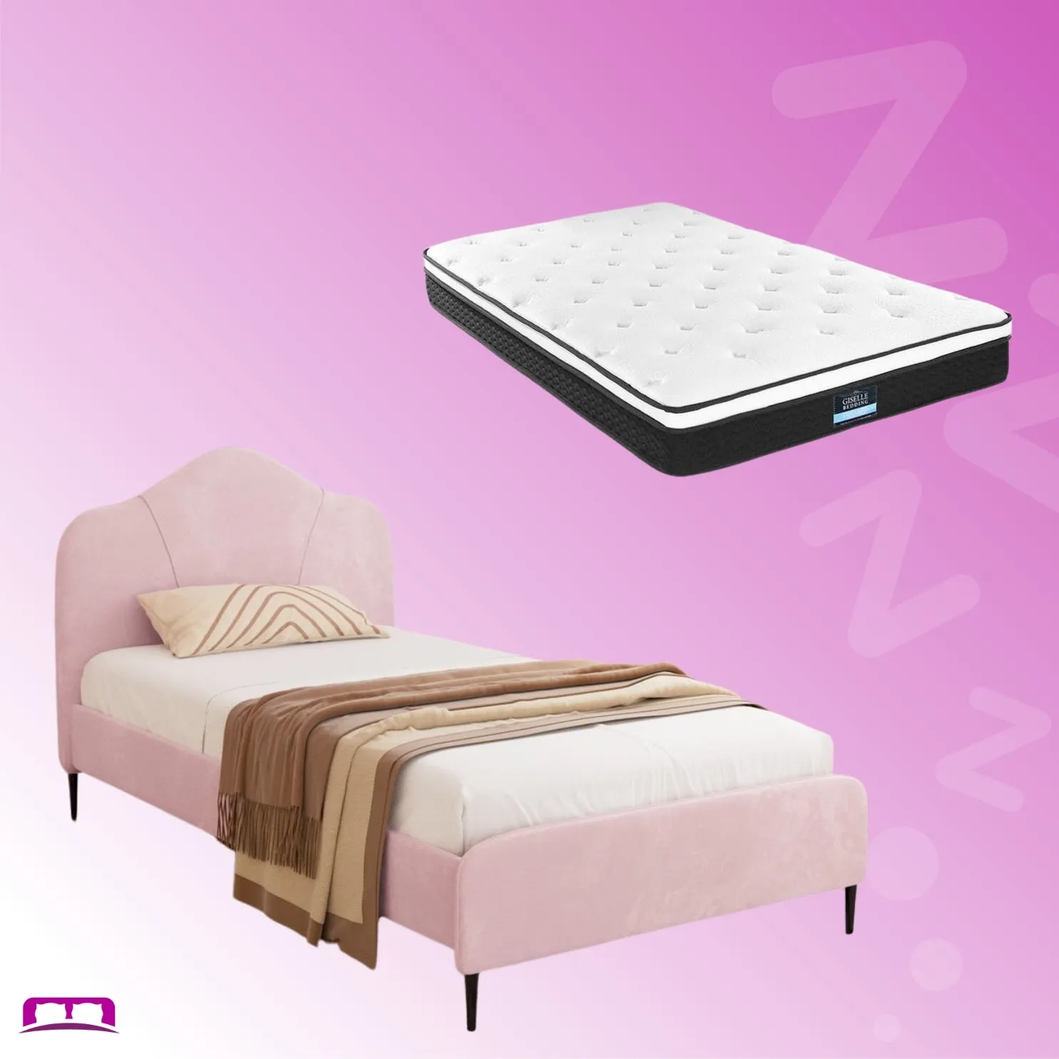 King Single Package | Velvet Pink Bed Frame & Bonita Euro Top Mattress (Medium Firm)