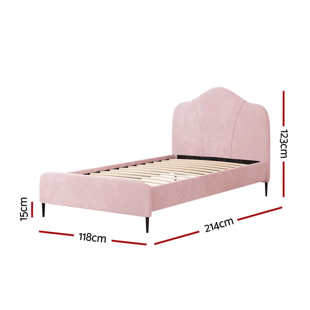 King Single Package | Velvet Pink Bed Frame & Bonita Euro Top Mattress (Medium Firm)