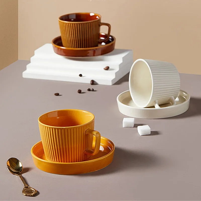 Kleen Coffee Ripple Ceramic Cups with Saucer