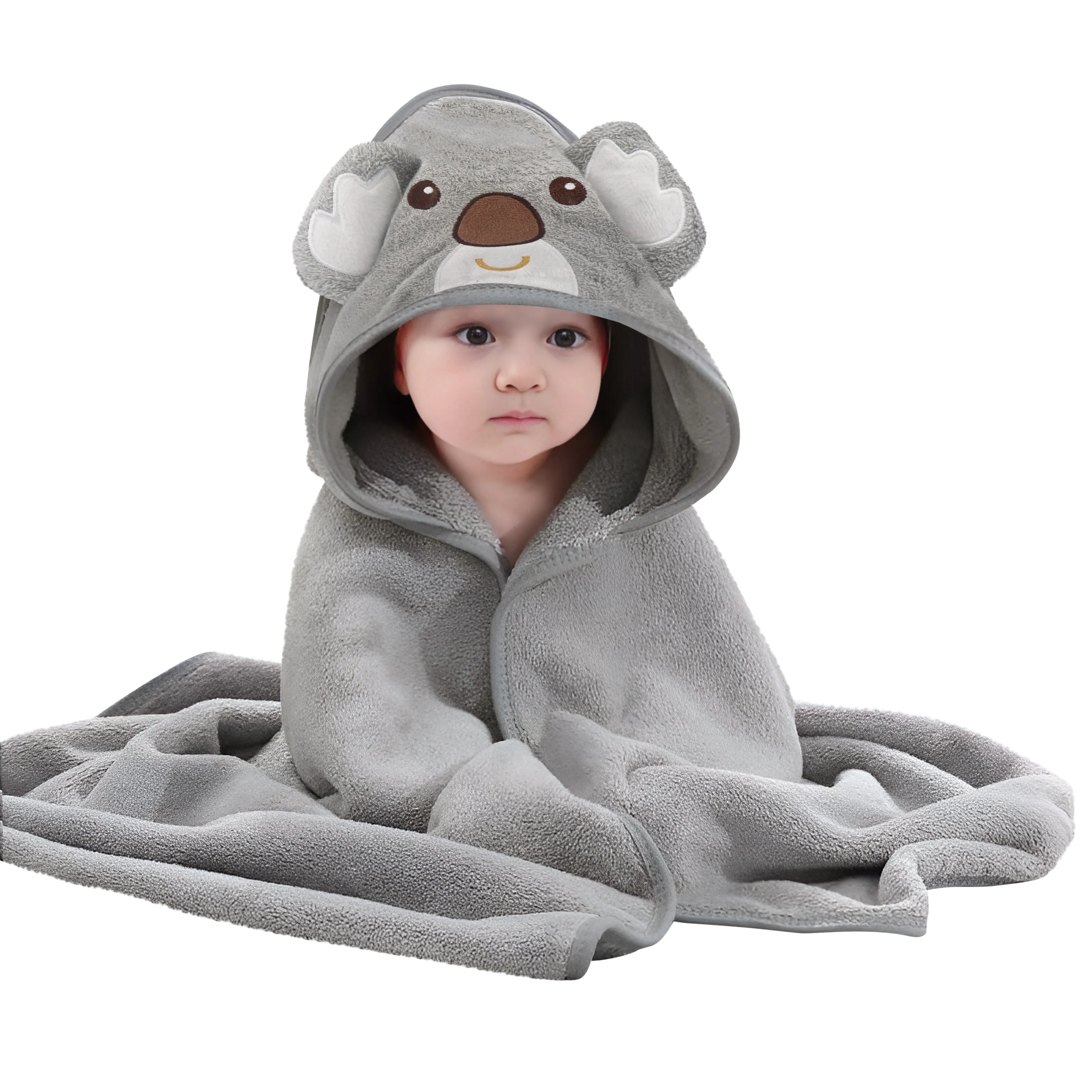 Koala Cotton Hooded Baby Bath Towel with Baby Loofah