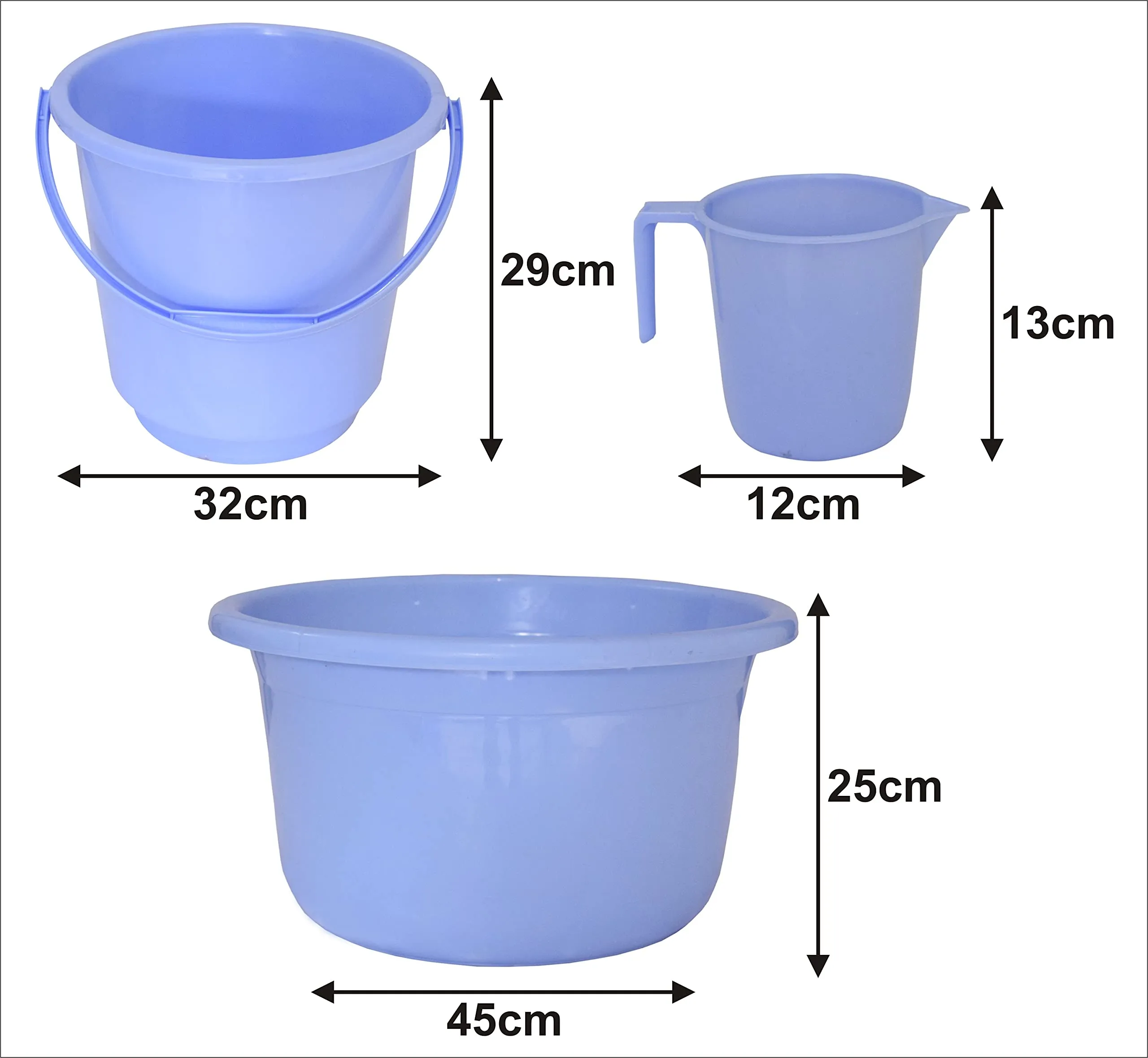 Kuber Industries 3 Pieces Plastic Bucket, Mug & Tub Set (Blue)