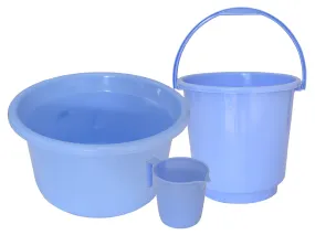 Kuber Industries 3 Pieces Plastic Bucket, Mug & Tub Set (Blue)