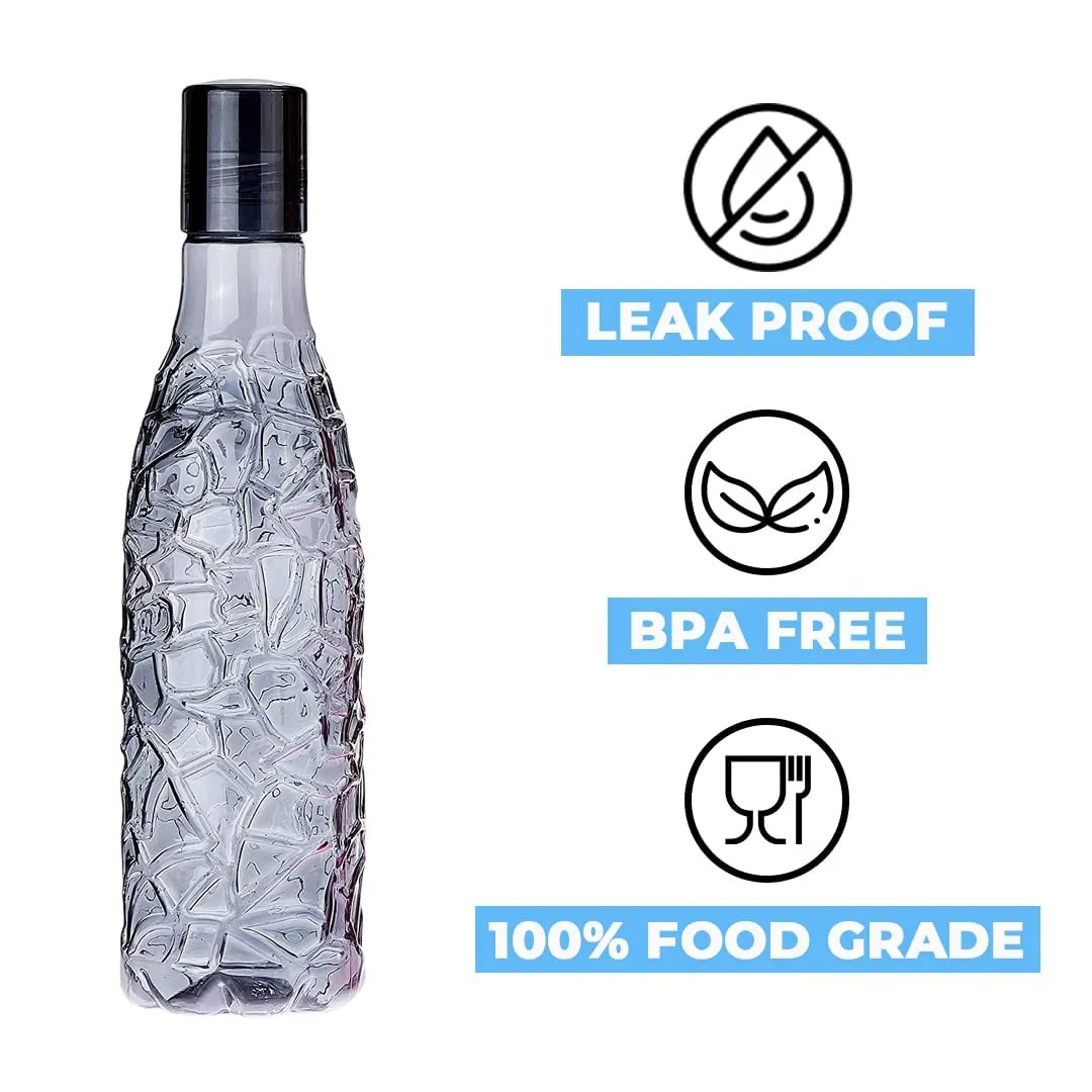 Kuber Industries BPA-Free Plastic Water Bottle|Leak Proof, Firm Grip, 100% Food Grade Plastic Bottles|For Home, Office, & Gym|Unbreakable, Freezer Proof, Fridge Water Bottle|Set Of 6|Black (Pack Of 4)