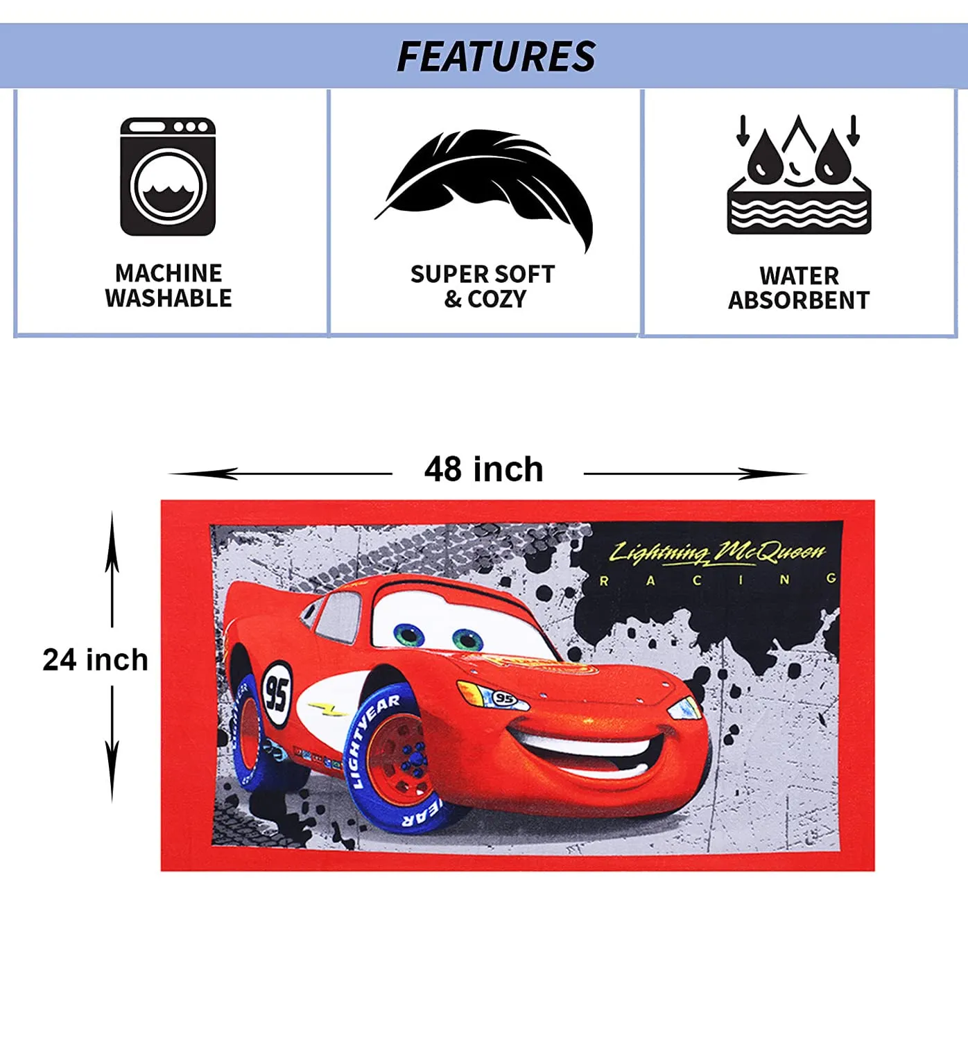 Kuber Industries Fictional Red Car Kids Bath Towel|Soft Cotton Towel for Kids|Sides Stitched Baby Towel|400 GSM Toddler Bath Towel|24x48 Inch|Pack of 3 (Red)