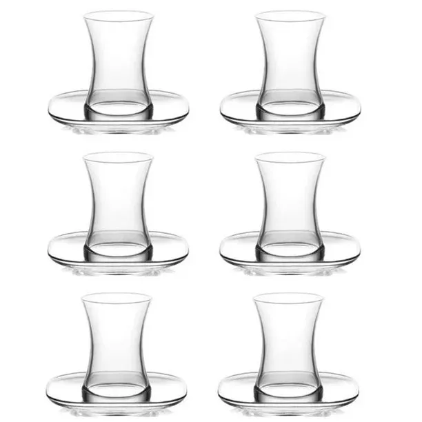 Lav Zen Clear Tea Glasses and Saucers Set of 6, 5.25 Oz