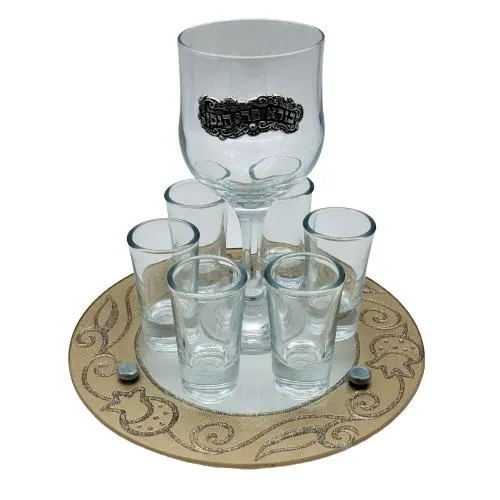 Lily Art - 50715- Kiddush Set Liquer Cups with Round Tray And Kiddush Cup 20x17 c"m