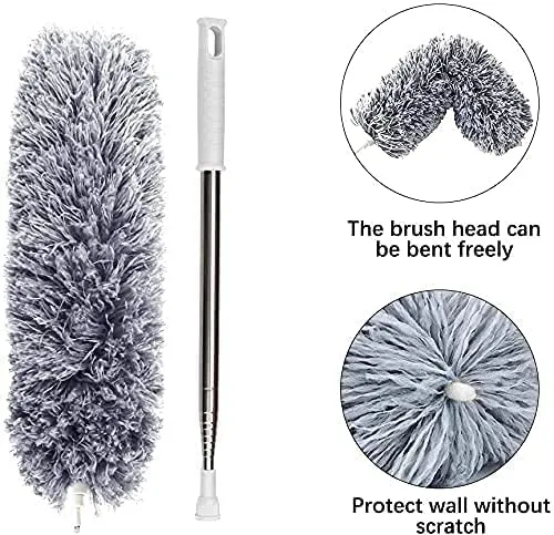 Microfiber Feather Fan Cleaner Mop with Extendable Pole 100 Inch with Anti Scratch Bendable Head Brush for Cleaning High Cobweb Stick High Ceiling Fan