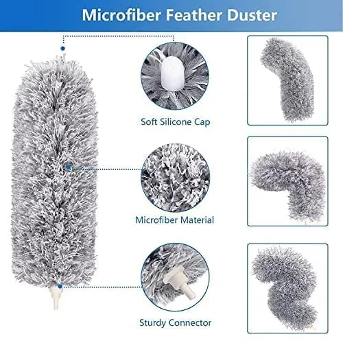 Microfiber Feather Fan Cleaner Mop with Extendable Pole 100 Inch with Anti Scratch Bendable Head Brush for Cleaning High Cobweb Stick High Ceiling Fan