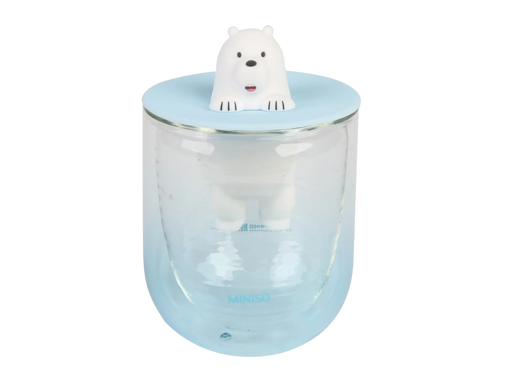 Miniso We Bare Bears Collection 5.0 Double Wall Glass Water Bottle with Strainer(Ice Bear)