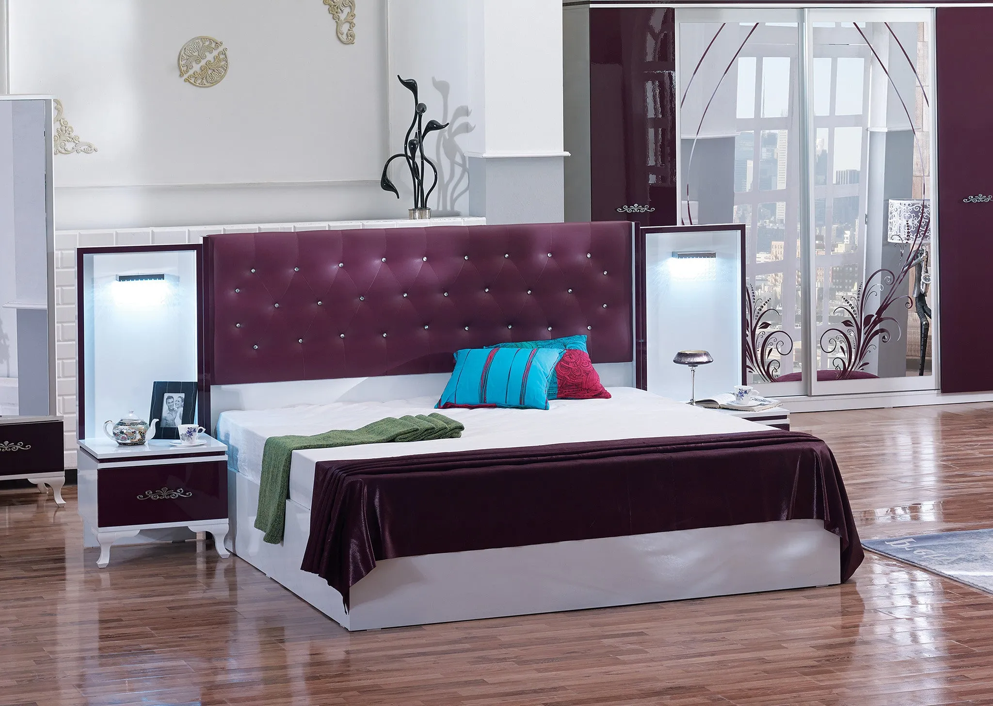 Modern Bedroom Bed With 2 Nightstand Srg Papatya